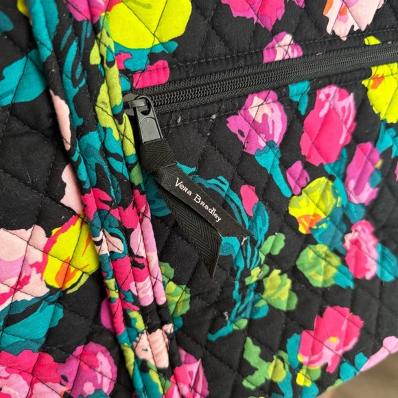 Vera Bradley Quilted Tote with Pockets Black with Bright Floral Print - Picture 9 of 9